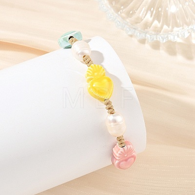 Glazed Porcelain Beads & Natural Cultured Freshwater Pearl Braided Bead Bracelets BJEW-JB14202-02-1