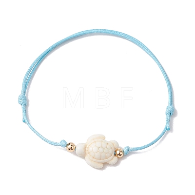 Synthetic Turquoise Turtle Braided Bead Bracelet BJEW-JB11085-1