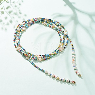 Natural Pearl & Glass Seed Beaded Rope Knot Multi Layered Necklace for Women NJEW-JN03908-02-1