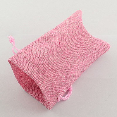 Polyester Imitation Burlap Packing Pouches Drawstring Bags ABAG-R004-14x10cm-M-1