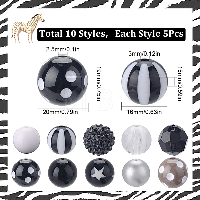 50Pcs 10 Style Halloween Theme Acrylic Beads SACR-SC0001-20-1