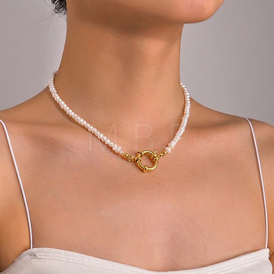 Vintage Natural Freshwater Pearl Rice Beaded Necklaces with 304 Stainless Steel Spring Ring Clasps for Women AQ9870-1