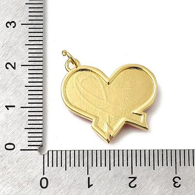 October Breast Cancer Pink Awareness Ribbon Brass Enamel Pendants KK-S517-04C-G-1
