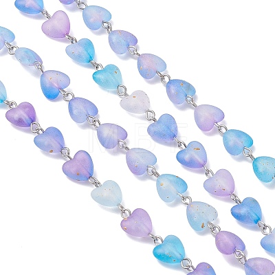 Iron Acrylic Handmade Heart Link Chains AJEW-JB01449-1
