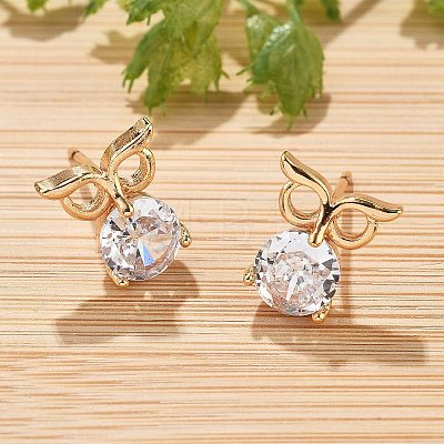 Owl Brass Micro Pave Cubic Zirconia Stud Earrings for Women EJEW-G428-10G-01-1