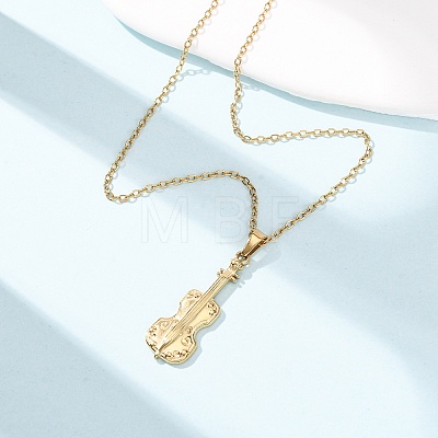 304 Stainless Steel Violin Pendant Cable Chain Necklaces for Men Women NJEW-K308-11G-1