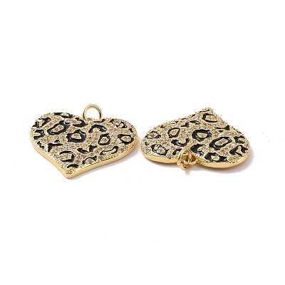 Heart with Leopard Print Pattern Brass Micro Pave Clear Cubic Zirconia Charms KK-G435-35G-1