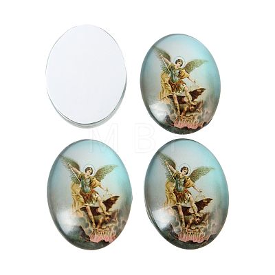 Jesus and the Virgin Printed Glass Oval Cabochons GGLA-N003-18x25-A-1