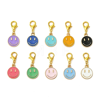 Smiling Face Alloy Enamel Pendant Decorations HJEW-JM02890-1