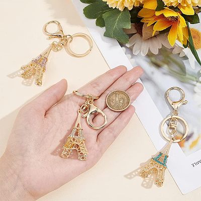  3Pcs 3 Colors Zinc Alloy Rhinestone Keychain KEYC-NB0001-38-1