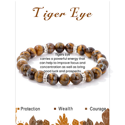 Natural Tiger Eye Round Beaded Stretch Bracelets for Women Men IS6879-8-1