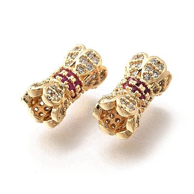 Brass Micro Pave Cubic Zirconia Beads KK-M318-22G-1