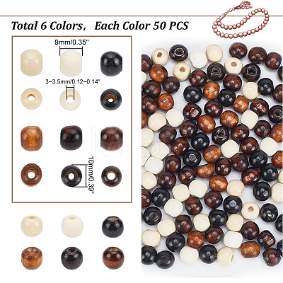   300pcs 6 colors Dyed Natural Wood Beads WOOD-PH0002-40-1