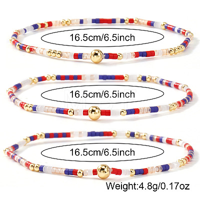 Boho Round Brass and Glass Seed Beaded Stretch Stackable Bracelet Sets BP2363-4-1