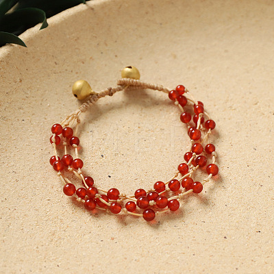 Natural Carnelian Round Braided Bead Multi-strand Bracelets for Women WG0F13C-02-1