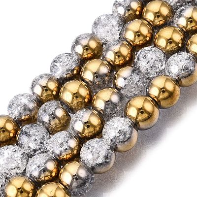 Electroplated Crackle Glass Beads Strands EGLA-N014-8mm-04-1