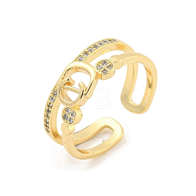 Letter Brass Micro Pave Clear Cubic Zirconia Open Cuff Rings RJEW-G309-30G-1