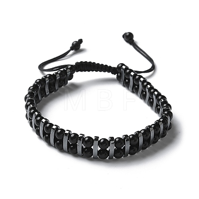 Natural Obsidian and Synthetic Hematite Adjustable Braided Bead Bracelets BJEW-H626-01-08-1