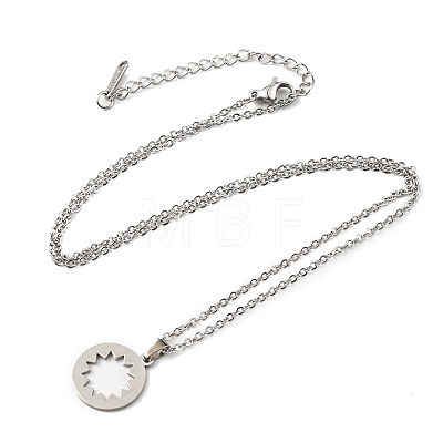 Non-Tarnish 201 Stainless Steel Hollow Sun Pendant Necklace with Cable Chains NJEW-Q317-31P-1