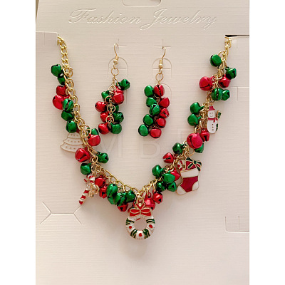 Christmas Wreath & Bell & Snowman Alloy Pendant Necklaces & Dangle Earrings Sets WGF6150-03-1