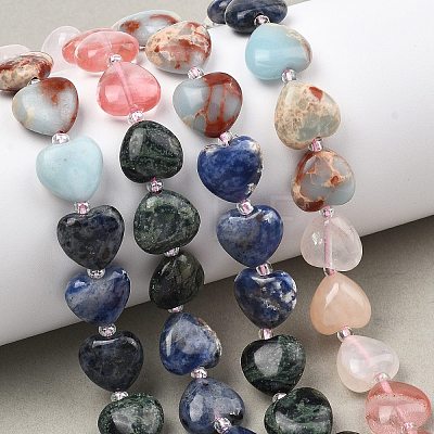 Gradient Color Cherry Quartz Glass & Synthetic Shoushan Stone & Natural Quartz Crystal & Sodalite Kambaba Jasper Beads Strands G-B185-A08-1