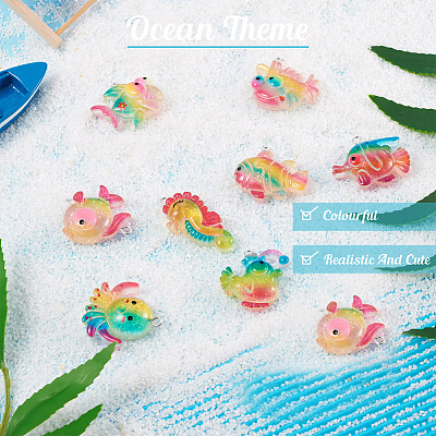 32pcs 8 style Ocean Theme Transparent Resin Pendants RESI-TA0001-46-1