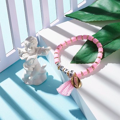 Word Love Beads Stretch Bracelet for Girl Women BJEW-JB07208-04-1