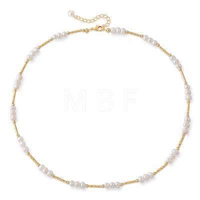 Natural Freshwater Pearl Potato Beaded Brass Tube Link Necklaces for Women TP7024-2-1