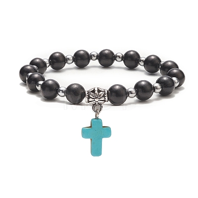 Dyed Synthetic Turquoise Cross Charm Bracelets BJEW-JB09296-1