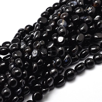 Dyed & Heated Natural Black Agate Nuggets Beads Strands G-J335-05-1