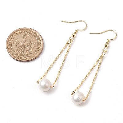 Natural Cultured Freshwater Pearl Beads with Brass Dangle Earrings EJEW-JE05757-1