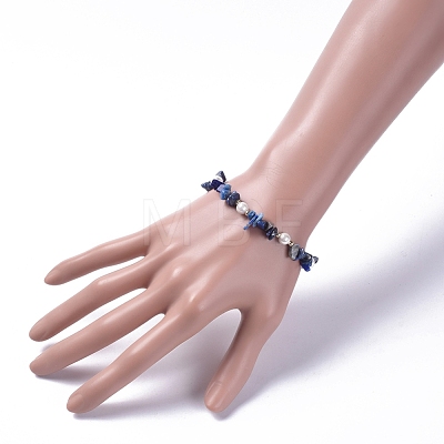 Natural Lapis Lazuli Chip Beaded Bracelets BJEW-JB04933-04-1