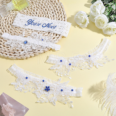4Pcs 2 Styles Polyester Rhinestone Lace Flower Garter Leg Ring for Women AJEW-HY0003-36-1