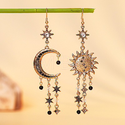 Moon with Star Bohemian Style Alloy Rhinestone Dangle Earrings FS-WG4F242-01-1