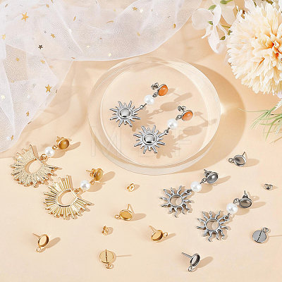 48Pcs 2 Styles Stainless Steel Stud Earring Findings STAS-BBC0010-23C-1