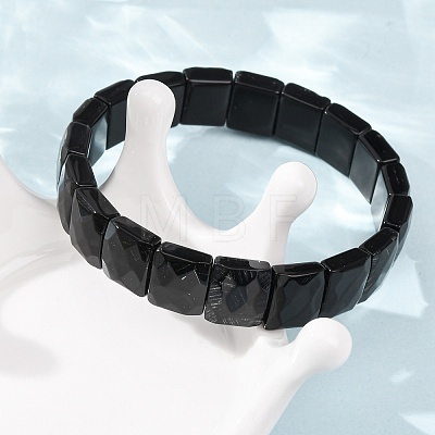 Natural Black Agate Beaded Stretch Bracelets for Unisex G-K303-02I-1