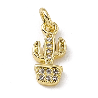 Brass Micro Pave Clear Cubic Zirconia Cactus Charms ZIRC-F132-67G-1