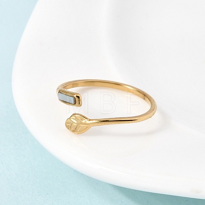 304 Stainless Steel & Natural Shell Cuff Rings for Women RJEW-G372-01G-05-1