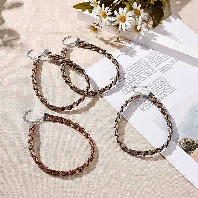 Cowhide Leather Braided Twist Rope Choker Necklace with Brass Clasp for Women NJEW-JN04167-1