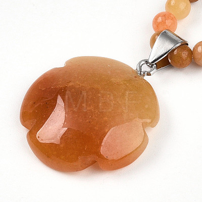 Natural Topaz Jade 4.5mm Round Beaded Flower Pendant Necklaces NJEW-T016-04N-1