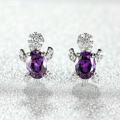 Tortoise Zinc Alloy Cubic Zirconia Stud Earrings WG8EE25-04-1