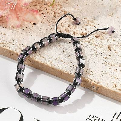 Adjustable Natural Amethyst and Non-magnetic Synthetic Hematite Braided Bead Bracelets BJEW-Z090-01H-1