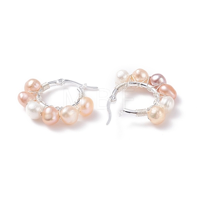 Natural Pearl Wire Wrapped Beaded Hoop Earrings for Women EJEW-JE04759-01-1