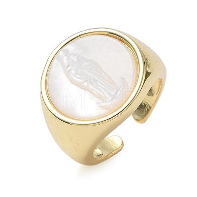 Brass & White Shell Cuff Open Rings KK-CBA56EF-42B-G-1