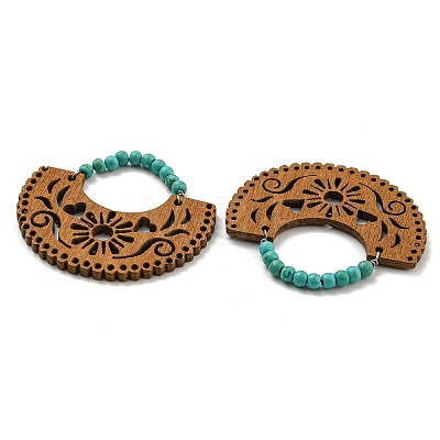 Laser Cut Poplar Wood Pendants Bag Charms with Dyed Synthetic Turquoise FIND-G073-06-1