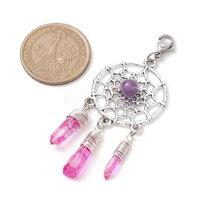 Alloy Woven Net/Web with Natural Amethyst Pendants Decorations HJEW-TA00194-04-1