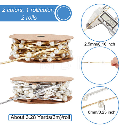 Olycraft 2 Rolls 2 Colors Polyester with ABS Beads Ribbon OCOR-OC0001-30-1