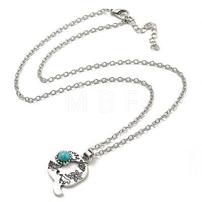Letter A~Z Antique Silver Plated Alloy with Synthetic Turquoise Pendant Necklaces NJEW-G080-01Q-1