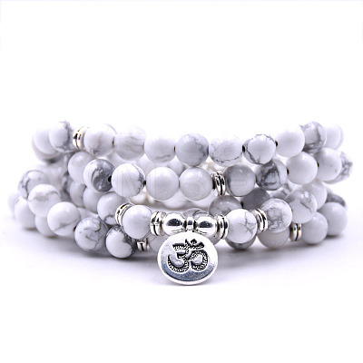 Bohemian Styles Natural Round Howlite Beaded Stretch Bracelets for Women Men XW1500-5-1