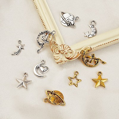 50Pcs 10 Style Starry Sky Theme Alloy Pendants FIND-YW0001-33-1